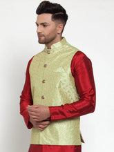 Men's Green Embroidered Nehru -Jacket